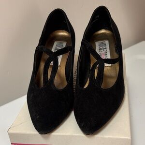 Mootsies Tootsies Black Suede Cross-Strap Pointed Heels